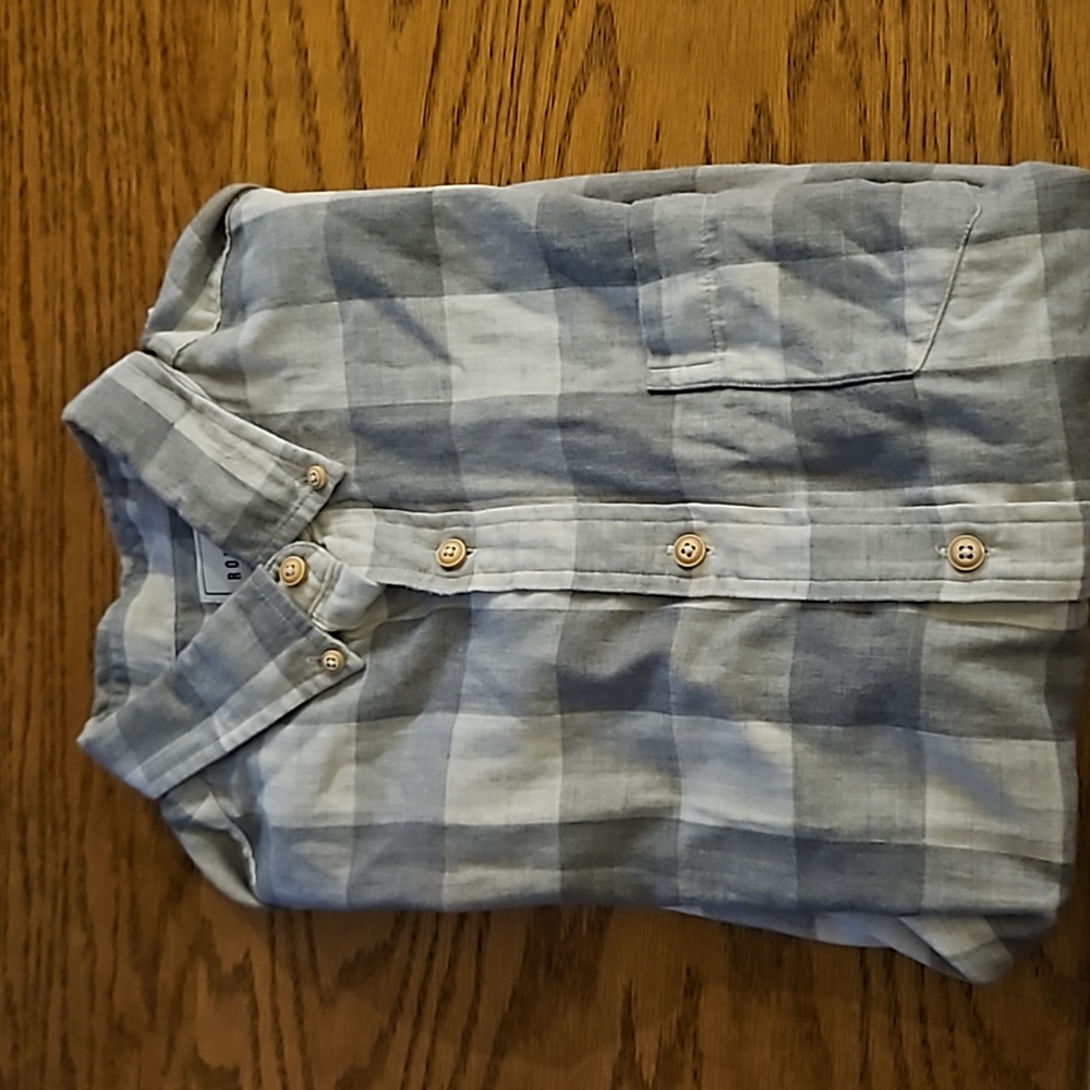 Rowm Gray White Checked Ss Button-Down Collared S… - image 7